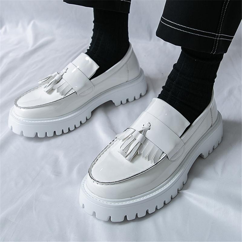 Trend Designer New White Black Tassel Loafers For Men Flats Male Walking Height Increasing Shoes Business Dress Moccasins