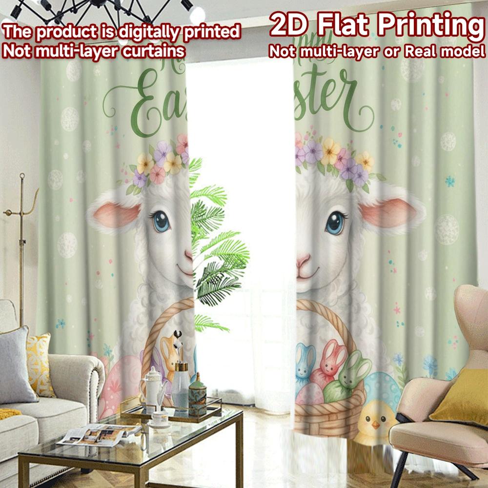 Flat Printing Curtains Roller Blinds Easter Bunny Colorful Versatile Fabric Without Electricity Family Party Set Of 2 Made Polyester