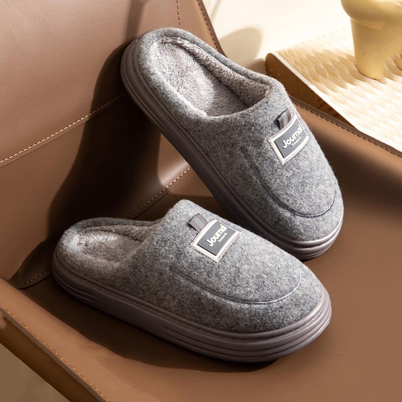 Men Winter Plus Size Cotton Slippers Casual Warm Indoor Cotton Shoes Anti Slip Flat Bottom Woolen Slipper Shoes 40-51