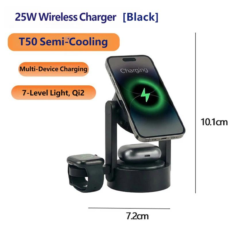 Qi2.2 25W Magnetic Wireless Charger Stand Desktop for iPhone 17/16/15 Samsung Galaxy Watch AirPods Fast Charging Station