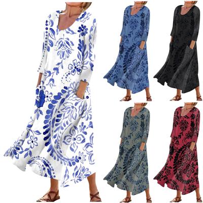 Vestido informal de moda para mujer, cómodo, estampado, con bolsillos y mangas 3/4