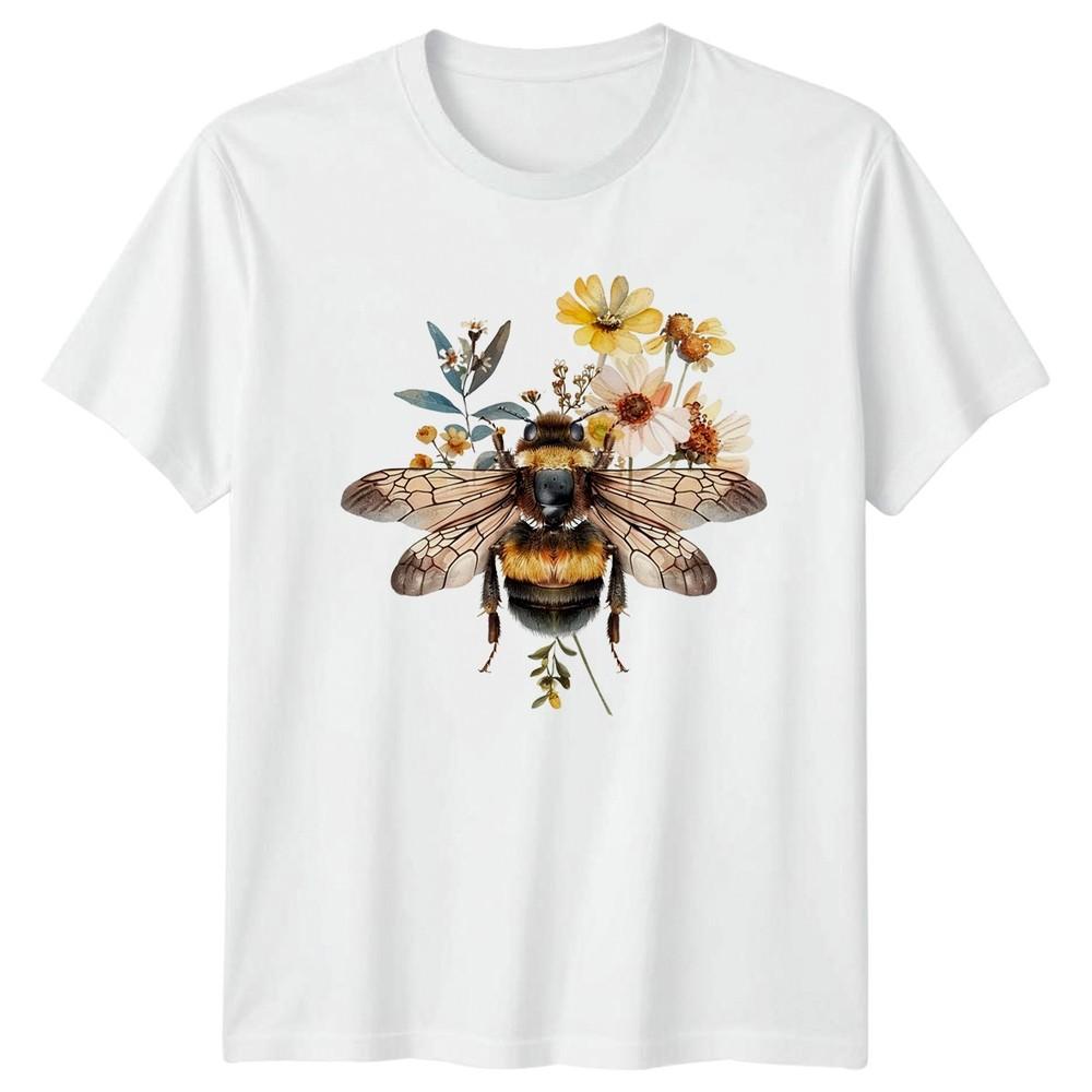 Bumblebee Floral Illustration TShirt Nature Wildlife Gift For Him And Her