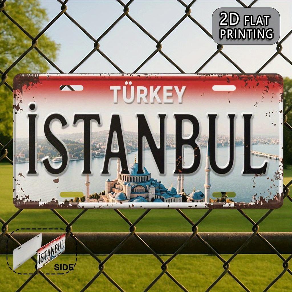 Printing, , Istanbul Turkey Vintage Metal Aluminum Sign License Plate, Decorative Sign and Plaque (11.9X6inch), Travel Souveni