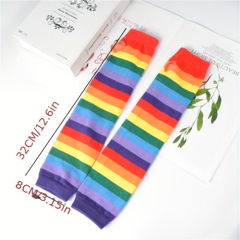 New Fashion Long Glove Arm Cover Classic Rainbow color Striped Fingerless Elbow Gloves Warmer Knitted Long Wristband
