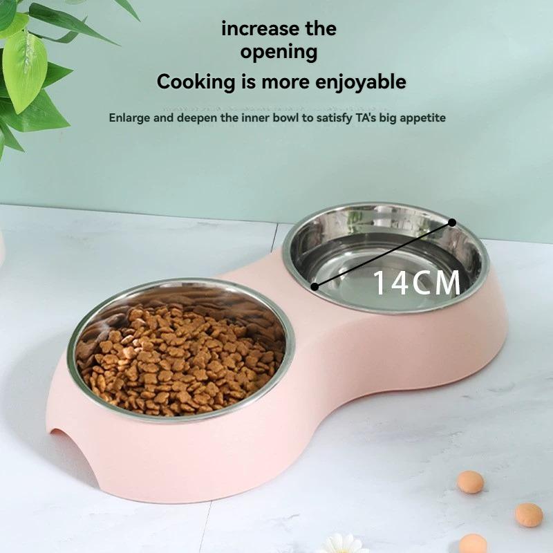 Pet Stainless Steel Double Bowl Dog Food Utensil Cat Bowl Simple Double Bowl Anti Rollover