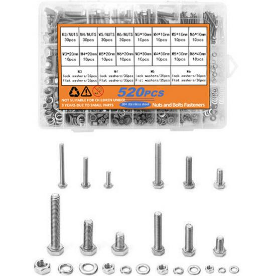 240/480-Piece M4/M5 Hex Bolts & Nuts Set, 304 Stainless Steel