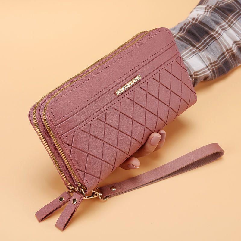 

Long Dual Layer Fashionable Women s Wallet, Chic Zippered Clutch With Multi-card Slots, Coin Purse, Wristlet Strap розовый