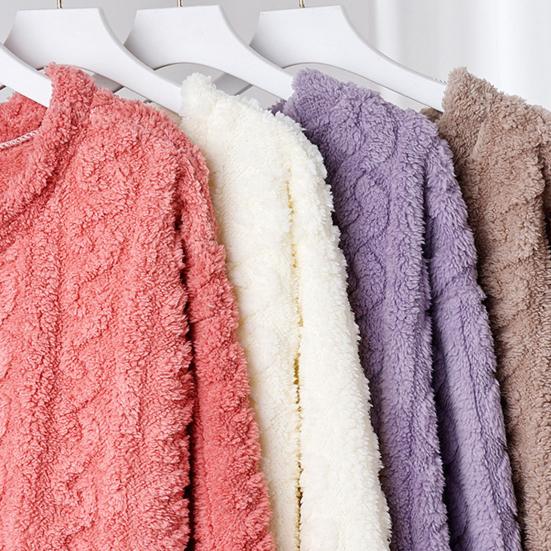 Women's Flannel Nightgown Fuzzy Plush Warm Crewneck Sleepwear Loose Winter Pullover Nightdress with Pockets