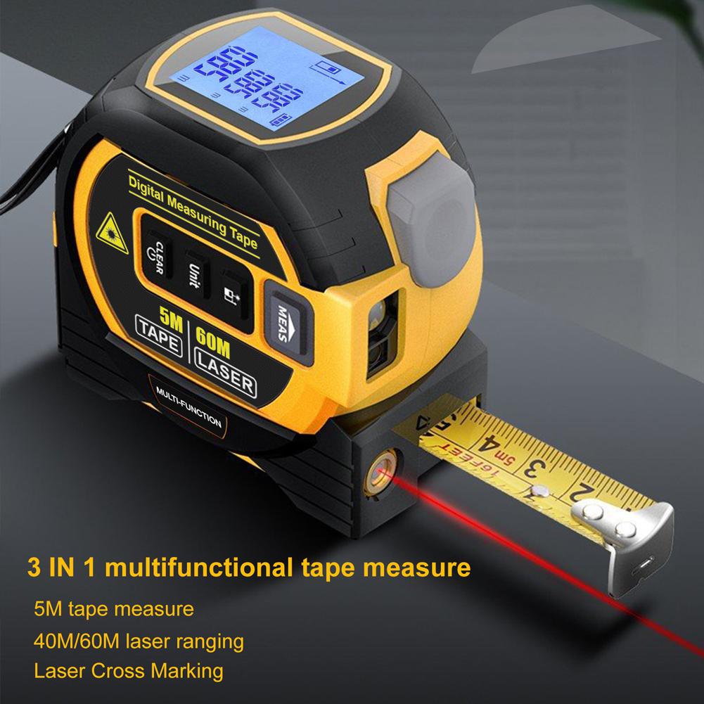 60M 40M 3 In 1 Laser Tape Measure High-Precision Infrared Distance Meter Electronic Ruler Cross Line Measuring Instrument Device