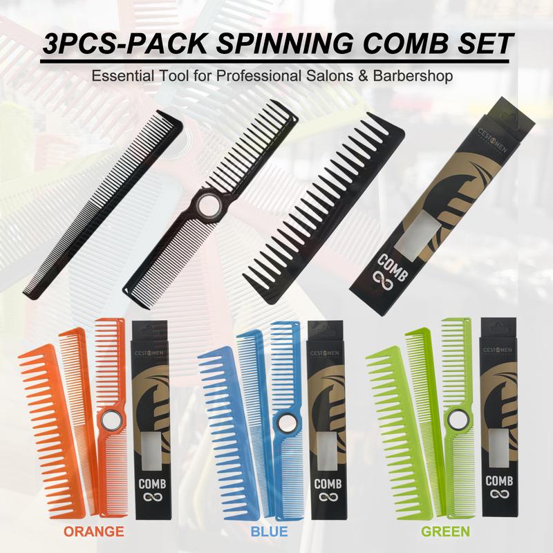 3Pcs Professional Barber Comb Set with Rotating Ball Bearing - Wide & Fine Tooth Cutting Comb Taper Comb Kit for Salon & Home
