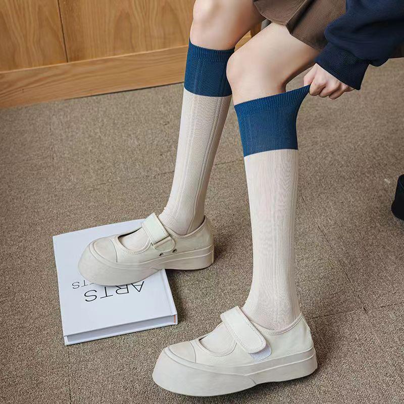 Women Stockings Knee High Colorful Stripe Long Socks Thin Summer For Lady Girls Student Socks School Party Comfortable Knee Sock