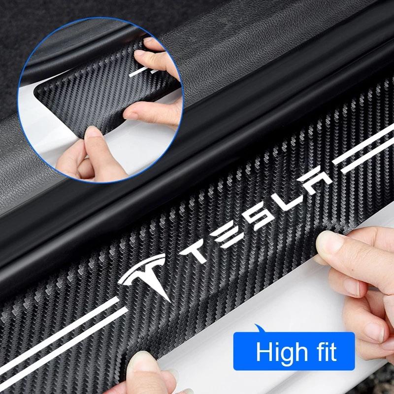 For Tesla Model 3 Y X S P100D P85D 200 logo Car Door Sill Stickers Carbon Fiber Door Sill Film Car Sticker Car Accessories