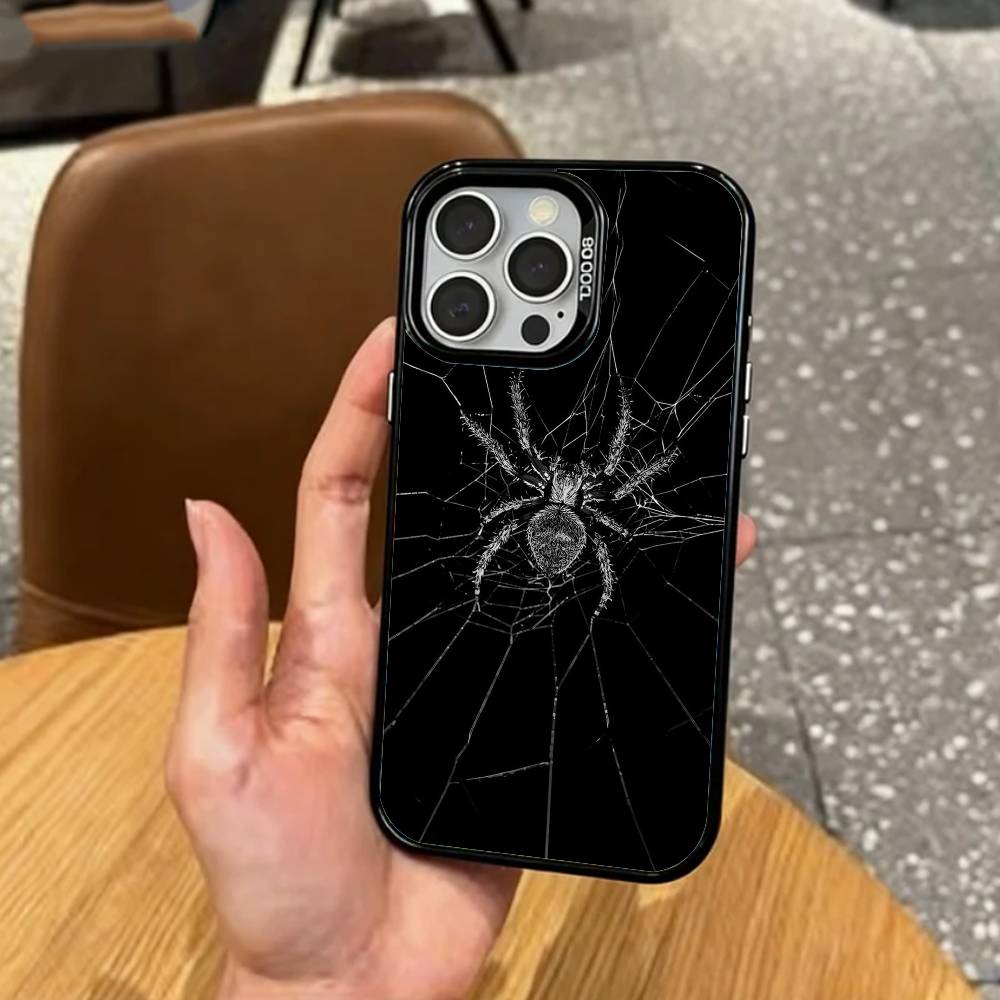Cool S-Shadow S-Spider Phone Case For iPhone17,16,15,14,13,12,11 Plus,Pro Max Colored Silver Plated Inside Cover