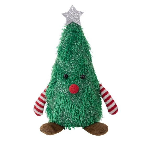 Light-up Plush Christmas Tree Doll Decoration Stuffed Fluffy Xmas Tree Shaped Gnome Elf Ornament with Glitter Star Topper for Hotel Mall Window Decor