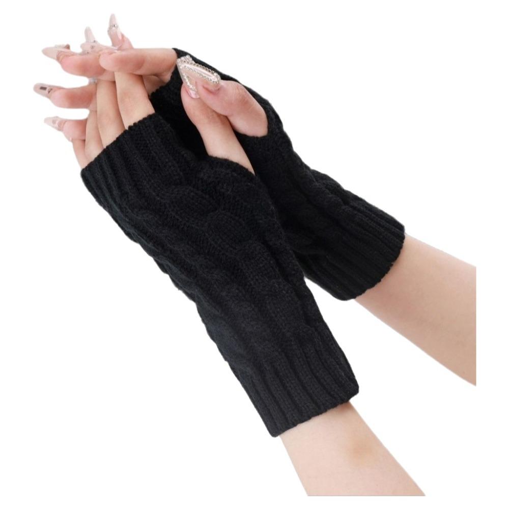 Thick Warm Fingerless Gloves Twist Long Knitted Gloves Winter Fingerless  Mittens