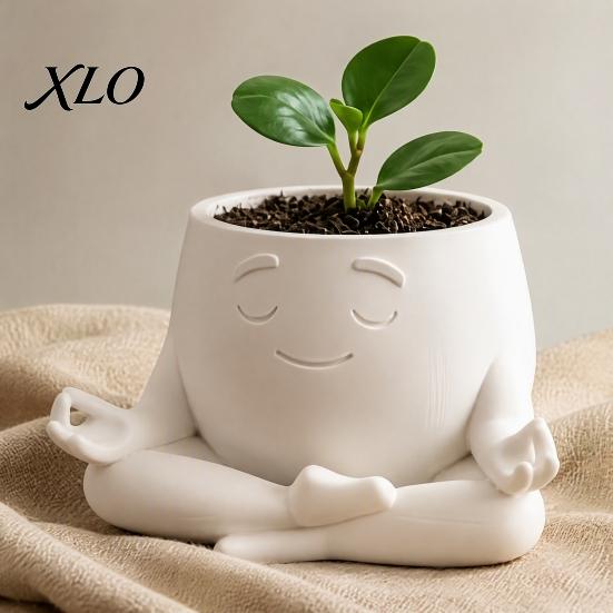 Durable PLA Plant Holder Sit In Meditation Planter, Cute Zen Flower Pot, 3D Printed Small Creative Pot for Windowsill Figure Succulents Cacti,