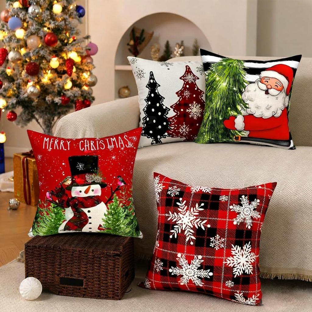 Christmas Pillow Covers 45x45cm, Festive Square Pillow Covers for Home Decor, Classic Retro Rustic Christmas