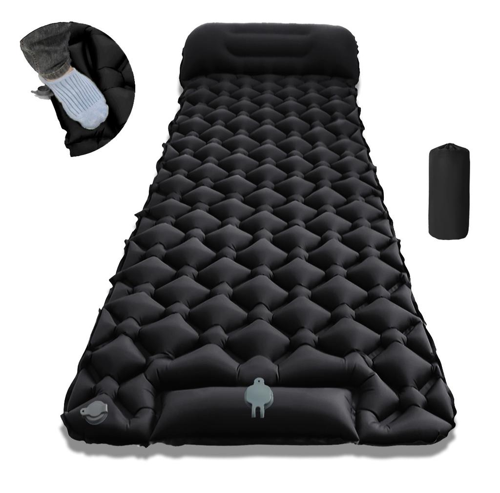 Outdoor Camping Inflatable Mattress, Foot Step On Automatic Inflatable Mattress, Press Rhombus TPU with Pillow Camping Tent Sleeping Mat