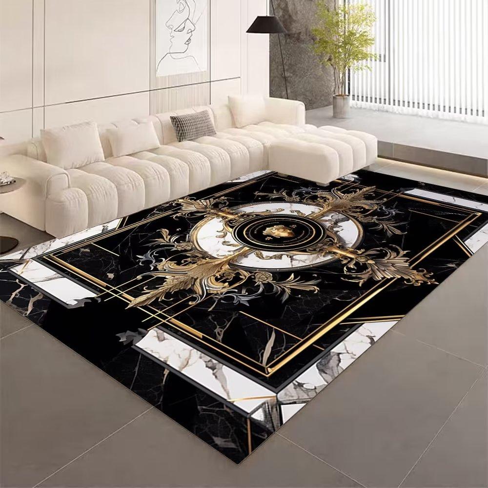 European Style Living Room Carpet Home Decoration Black Golden Carpets Marble Geometric Sofa Lounge Rug Luxury Bedroom Floor Mat