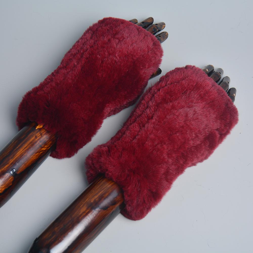 New Women 100% Real Genuine Knitted Rex Rabbit Fur Mittens Winter Warm Lady Real Fur Fingerless Gloves Handmade Knit Fur Mitten