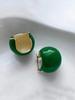 Vintage Green Enamel Ear Cuffs | Women's Luxury High-End Earrings | Retro Chic White Studs