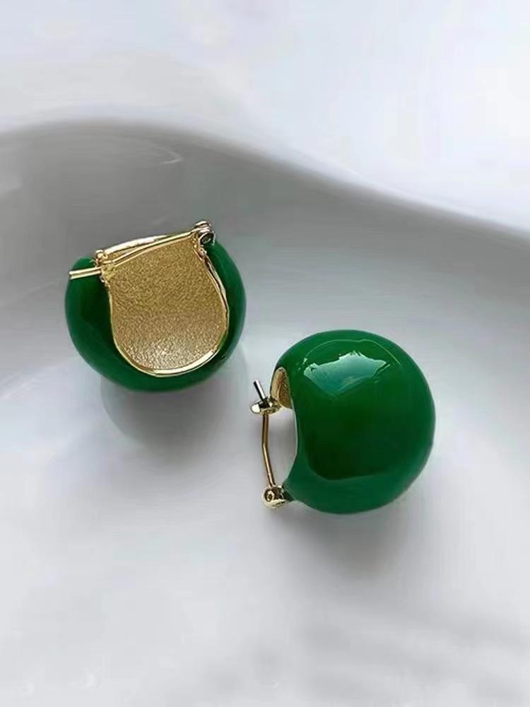 Vintage Green Enamel Ear Cuffs | Women's Luxury High-End Earrings | Retro Chic White Studs