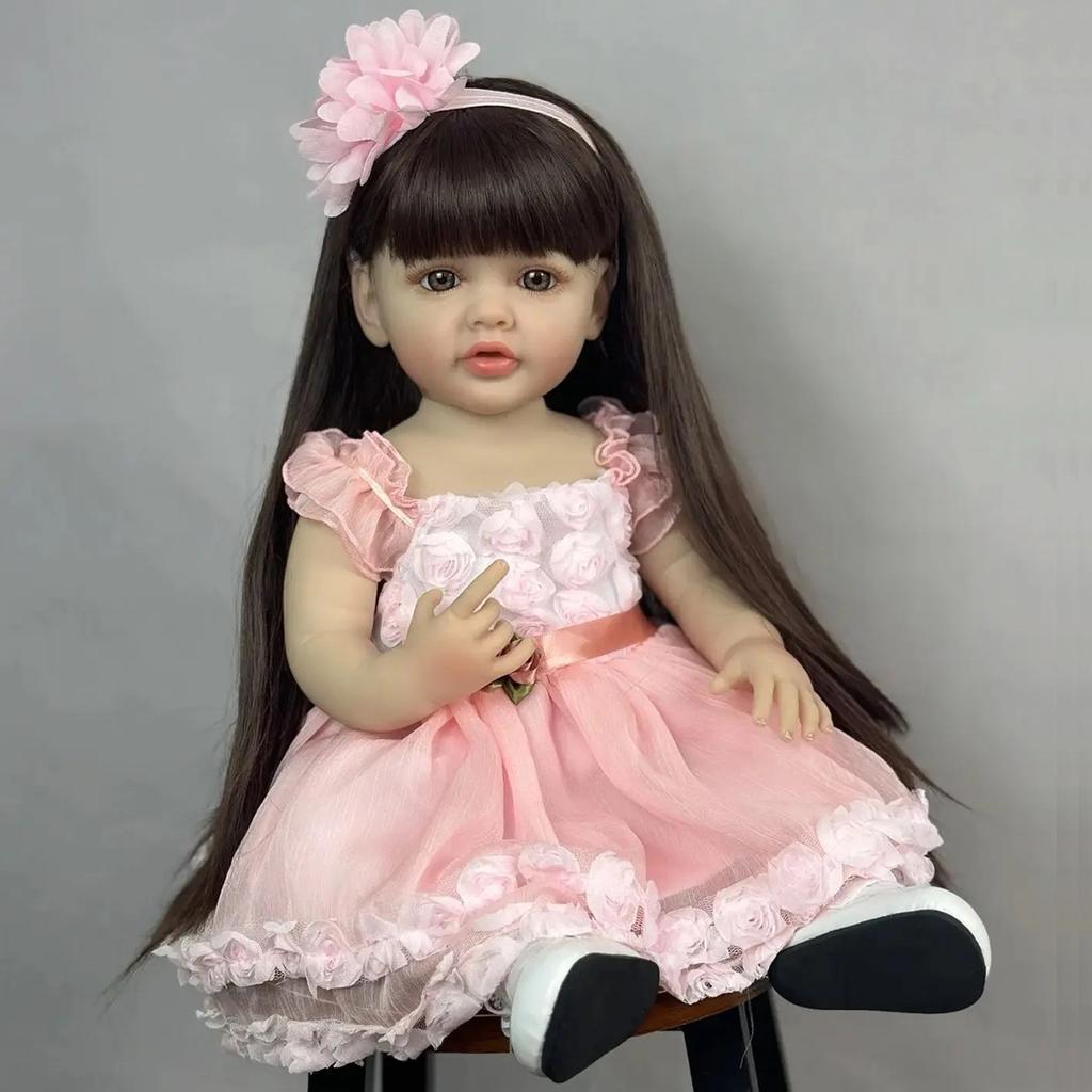 BZDOLL 55cm Full Body Soft Vinyl Doll Reborn Baby 22inch Princess Newborn Lifelike Bebe Girl Toddler Art Toy Christmas Gift for Kids