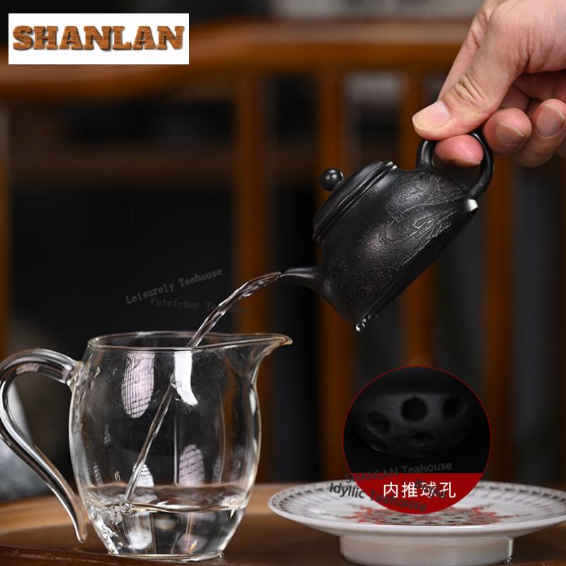110ml Antique Yixing Purple Clay Teapots Handmade Engraved Pot Raw Ore Zhu Mud Tea Maker Kettle Chinese Zisha Tea Set Tea Gift