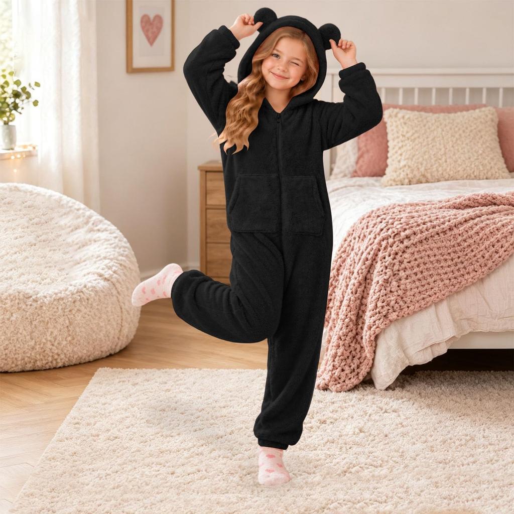 Kids Warm Double-Sided One-Piece Pajamas Jumpsuit Loungewear for Boys and Girls