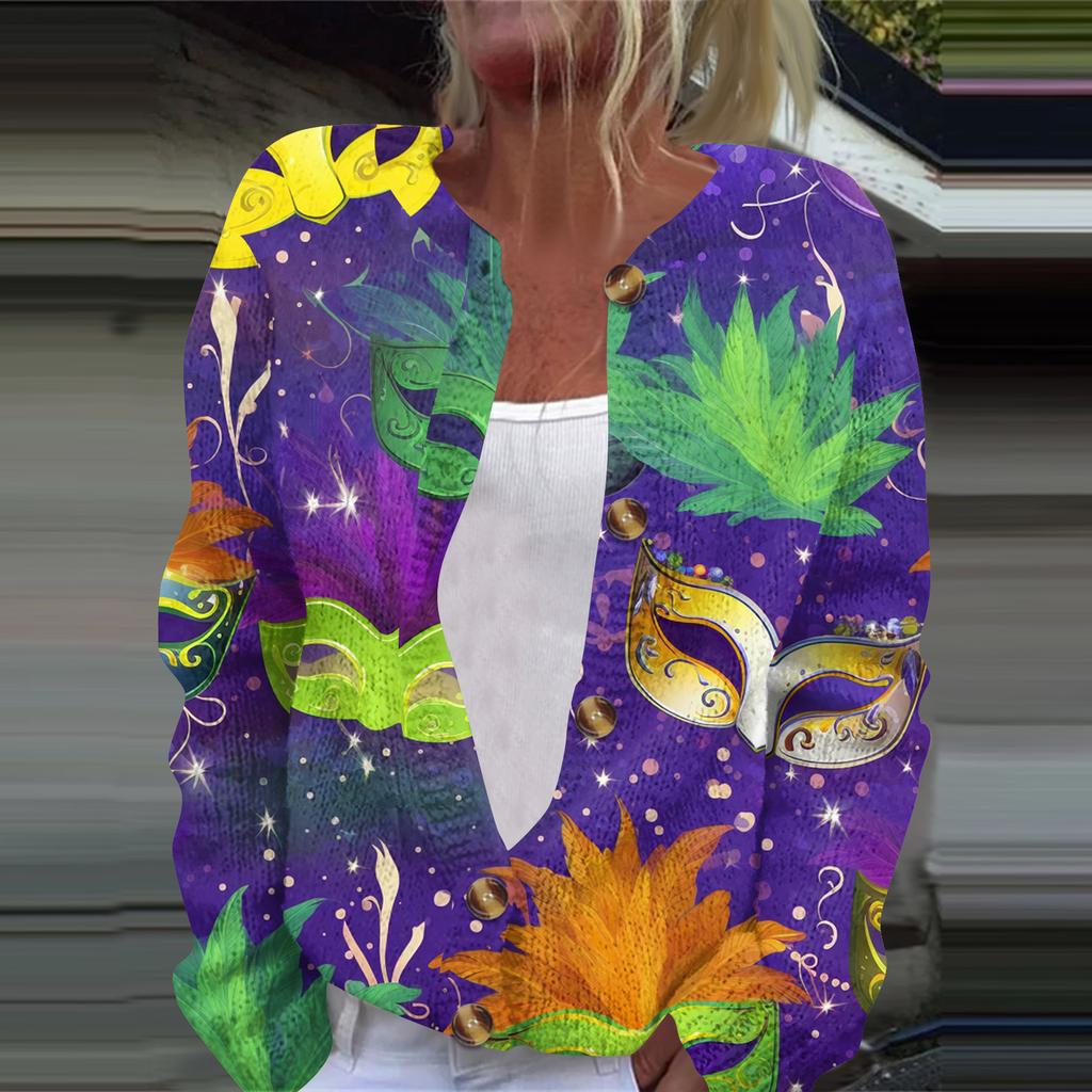 Dámská módní pletená svetrová bunda s dlouhým rukávem a zapínáním na knoflíky