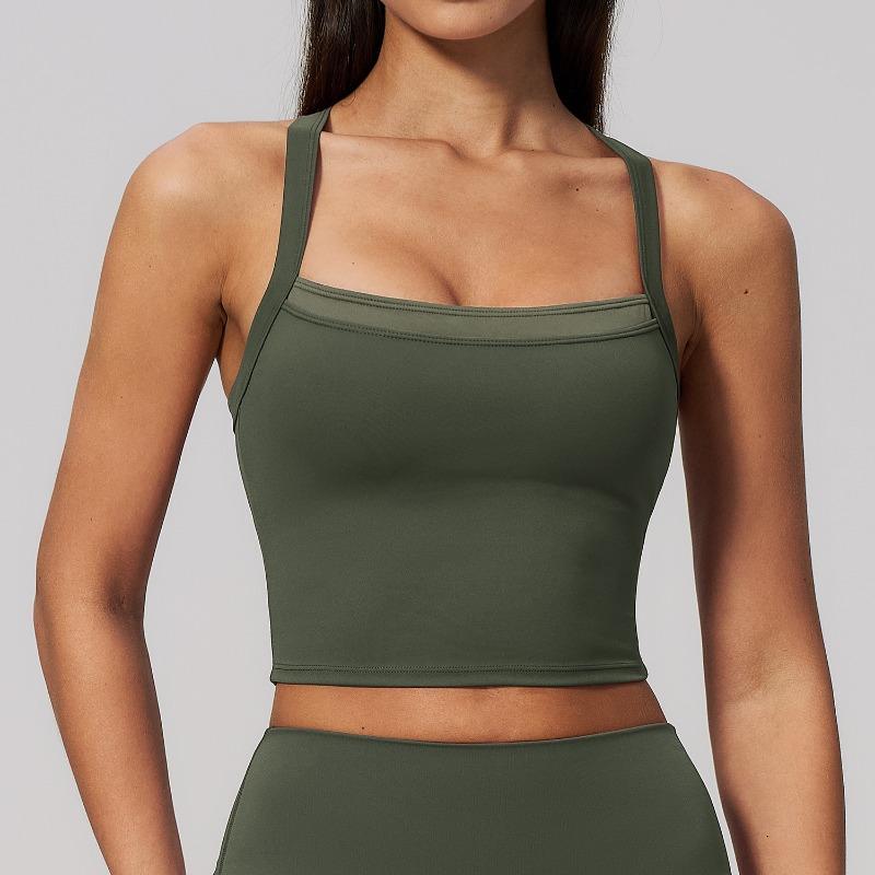 Naked yoga vest fake two-piece contrasting color cross back top outdoor sports fitness underwear women S