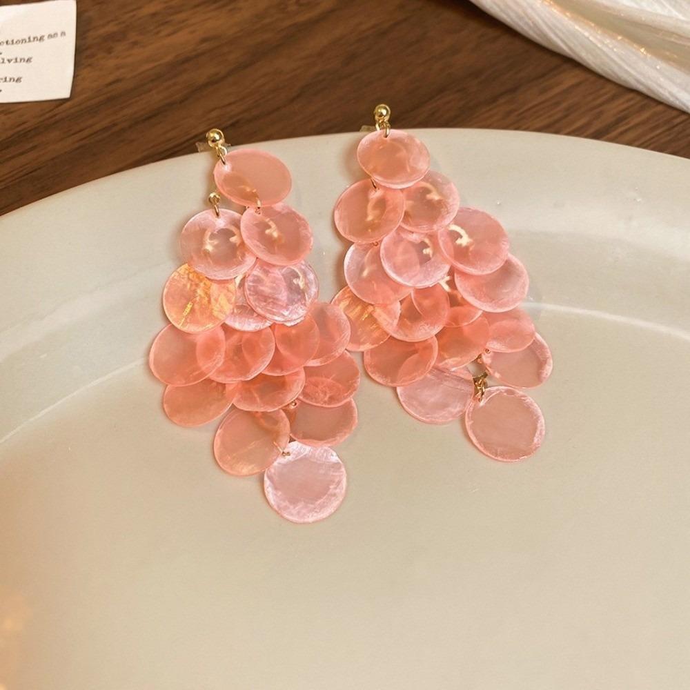 Round Shell Tassel Round Dangle Earrings Vacation Style Drop Earring Women's Earrings Women