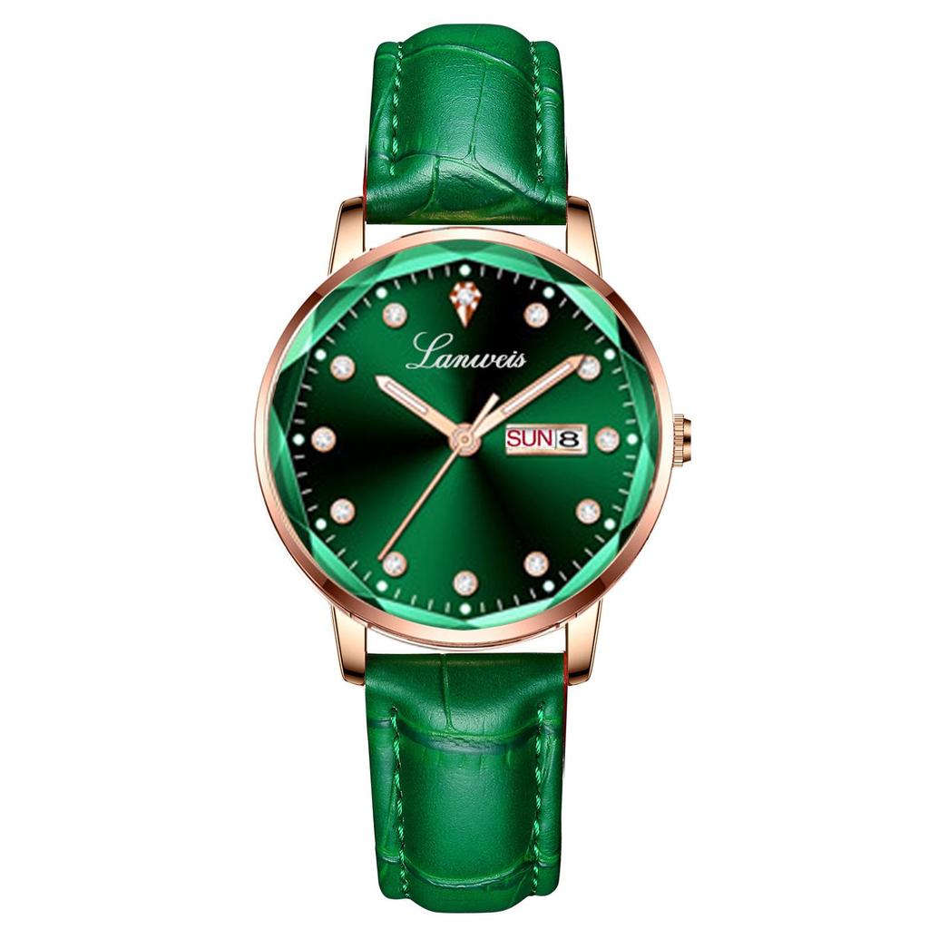 Diamond-Shaped Women's Quartz Watch with Leather Strap, Waterproof, and Suitable for Students and Couples.