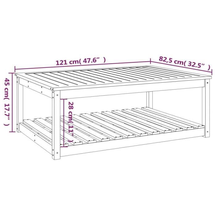 VidaXL Garden Table 121x82.5x45 Cm Solid Pine Wood 824148