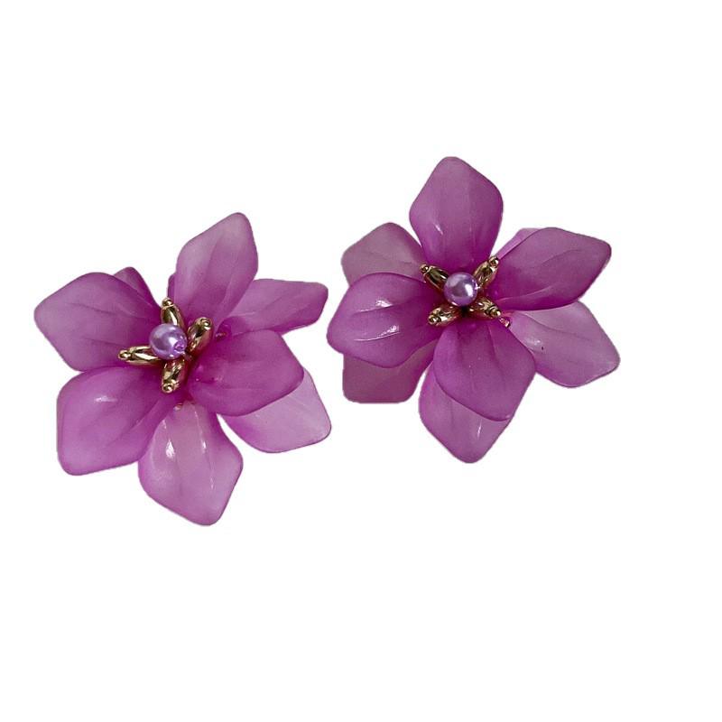 Retro Lila Blume Diamant Quastenohrringe - Silbernadelstecker für elegante Frauen