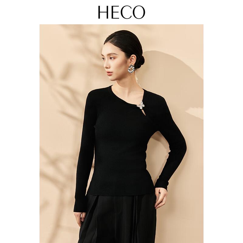 HECO Butterfly Brooch Twisted Collar Long Sleeve Knit Top