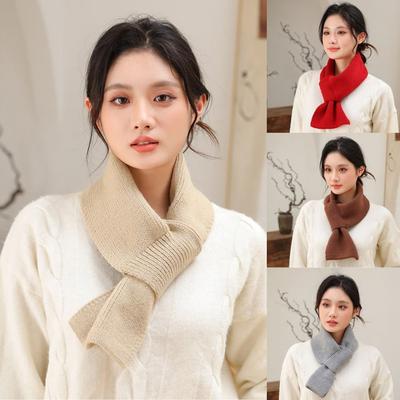 Windproof Neck Thermal Warmer Soft Cross Short Scarf Fashion Knitted Scarf  Women