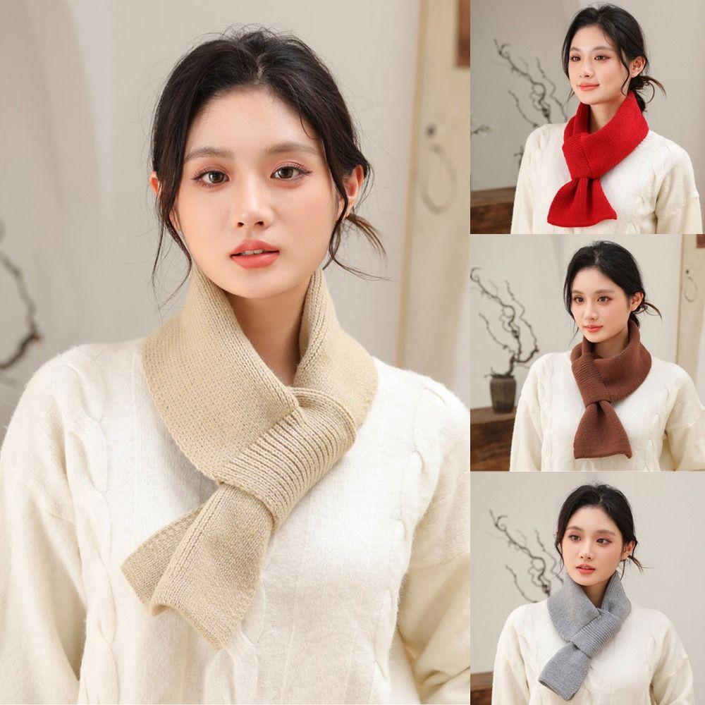 Soft Neck Thermal Warmer Solid Color Cross Short Scarf Fashion Knitted Scarf  Autumn Winter