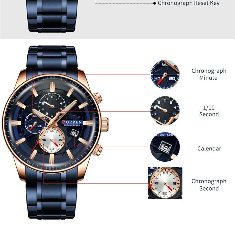CURREN Men's Calendar Watch with Steel Business Waterproof Quartz Watch