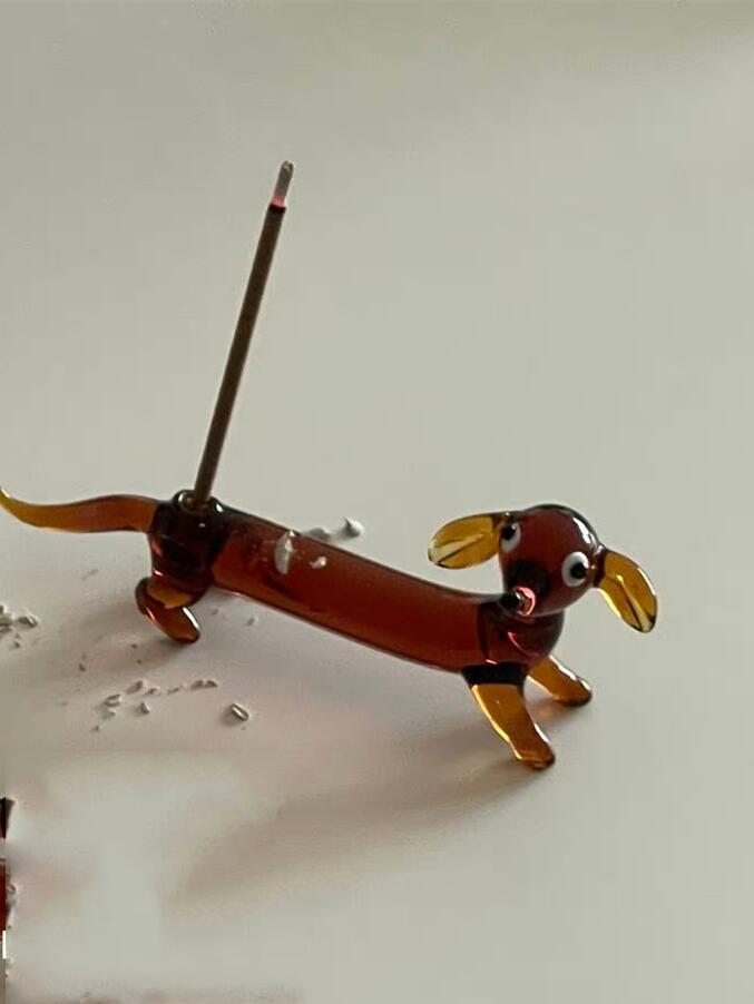 Cartoon Sausage Dog Glass Incense Seat with Holes Fragrant Insertion Plate Glass Sausage Fragrance Chopstick Holder Ornament