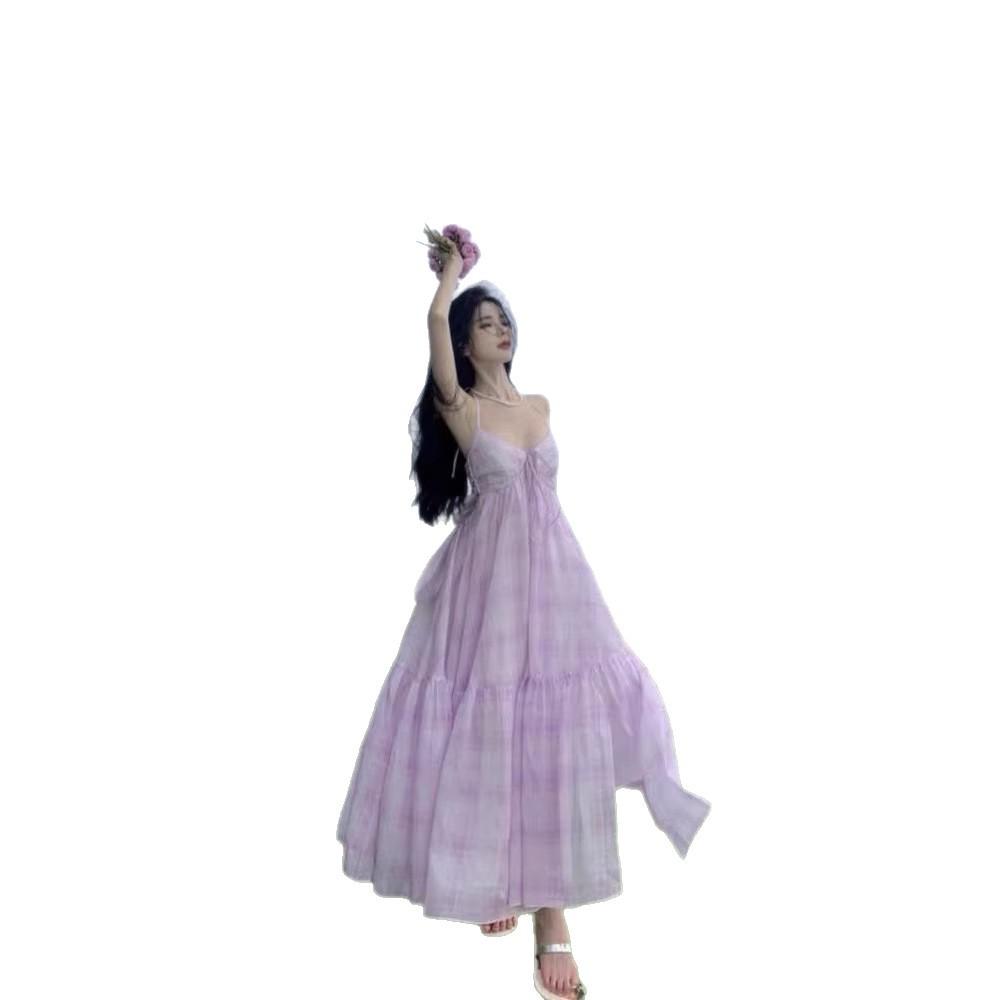New summer holiday style suspender skirt backless beach skirt women's summer seaside photo dress super fairy