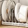 Adjustable Kitchen Storage Rack Organizer for Cookware, Cutting Boards, Pot Lids, and Telescopic Shelf.