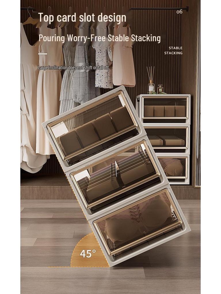 Transparent Plastic Underwear and Socks Drawer Organizer for Bedroom Wardrobe - Three-in-One Pull-Out Storage Box