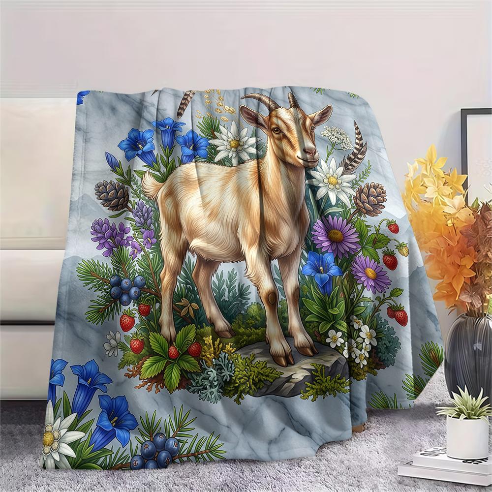 Flower Border Goat Hedgehog Print Flannel Blanket High Quality Comfortable for All Seasons Home Decor Warmth and Comfort Perfect for Christmas Gifts
