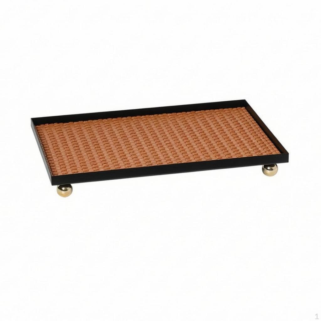 Faux Leather Tray Rectangular with Ball Feet Frame Home Decor for Entryway Table, Dresser,
