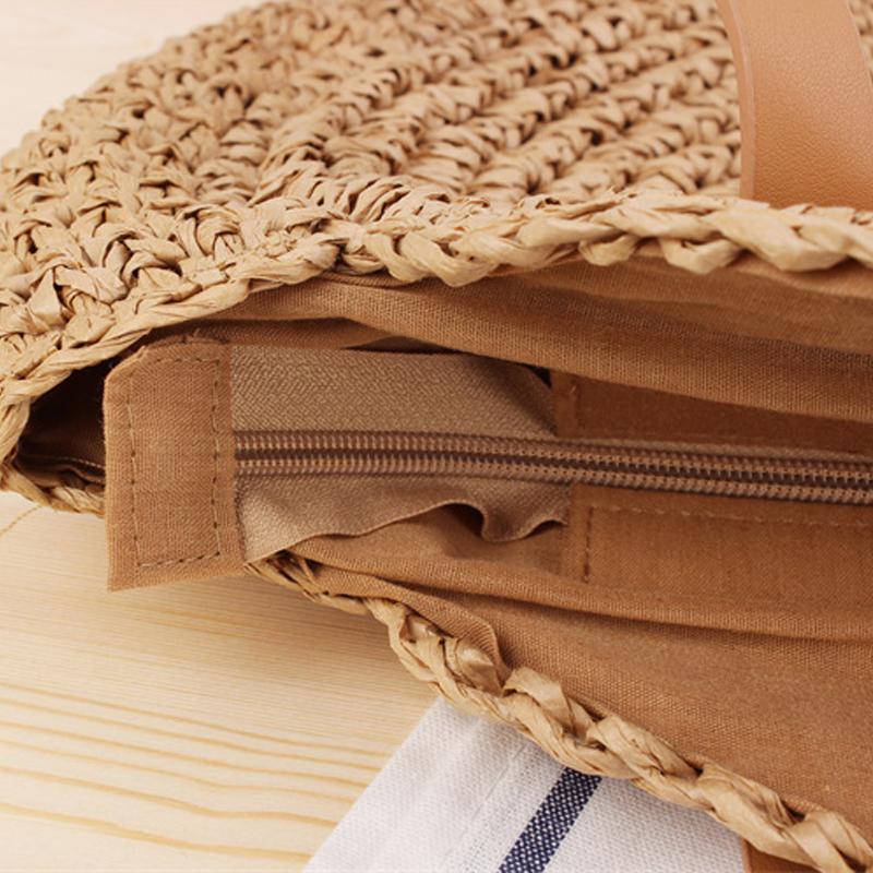 Women Boho Woven Handbag Summer Beach Tote Straw Bag Round Rattan Shoulder Bag