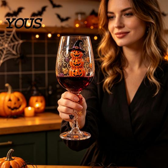 Regalo Tematico per Compleanni Halloween Bicchiere da Vino, Gatto Fantasma Spettrale Strega Zucca Bicchiere da Bevanda Accessori Unici per Home Bar Vini, Cocktail,