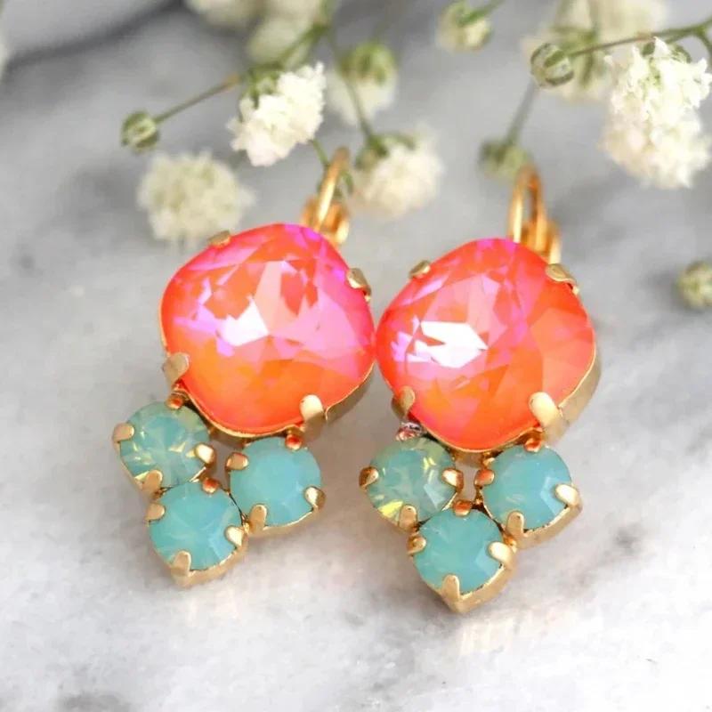 

New Rainbow Crystal Zircon Drop Earrings for Women Cute Trendy Geometric Earring Bohemian Ethnic Jewelry Girls Accessories
