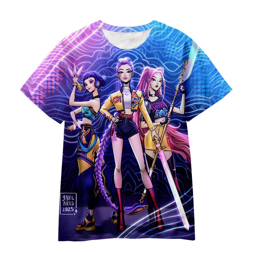 New K-POP Demon Slayer Girl Group Boy Group 3D Digital Print Casual Loose T-Shirt Children's Clothing Top