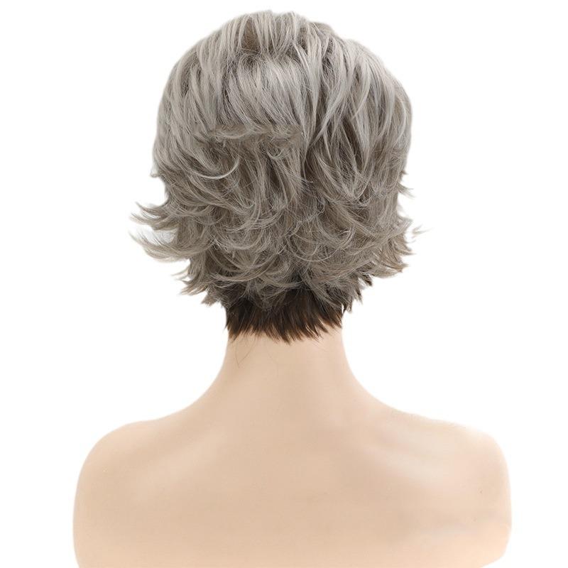 Synthetic Short Curly Wigs Lady Mixed Black Silver Grey Wigs With Bangs for Women Daily Cosplay Layered Hair Heat Resistant Fibre Wigs